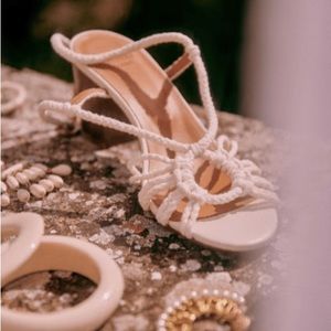 Sezane Gloria strappy sandals 37 white rope hippie chic wedding style